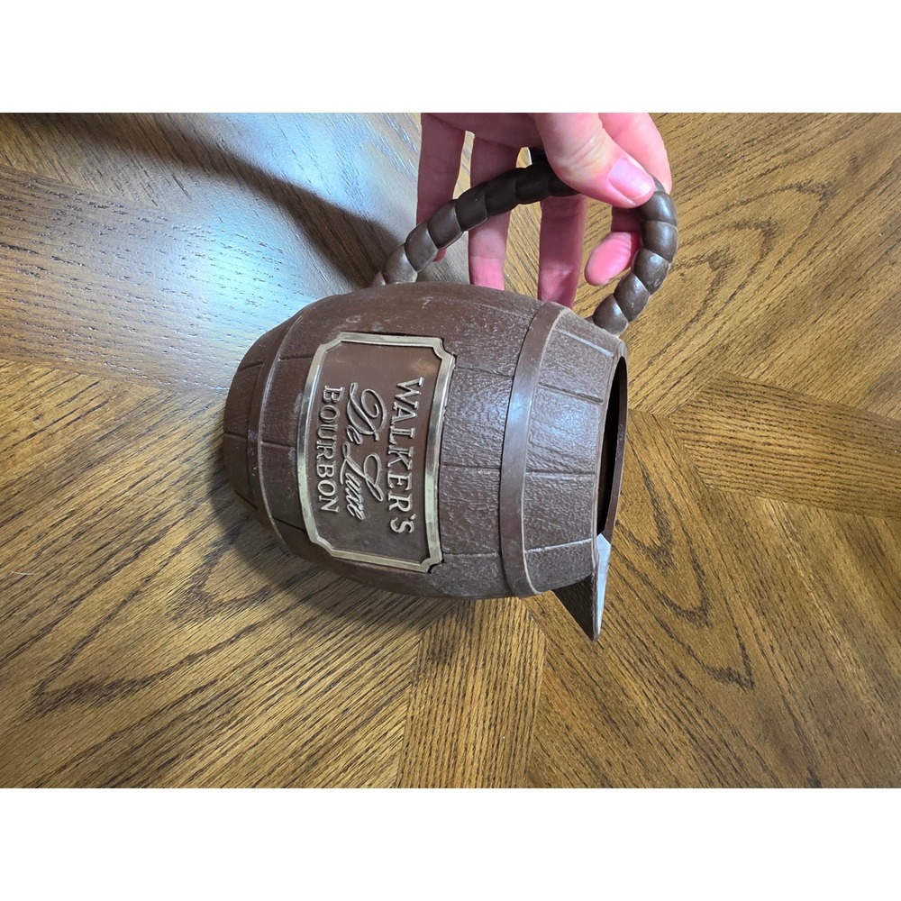 Vintage Walker's DeLuxe Bourbon Barrel Pitcher Brown Plastic Barware Whiskey 6in